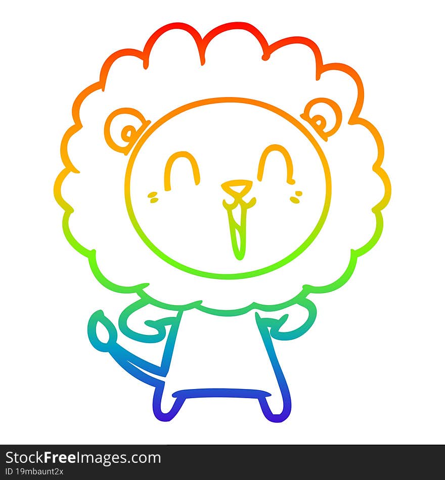 rainbow gradient line drawing of a laughing lion cartoon