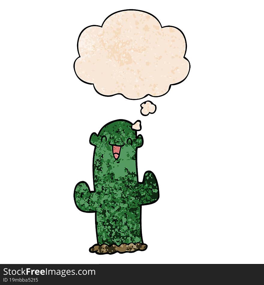 cartoon cactus and thought bubble in grunge texture pattern style