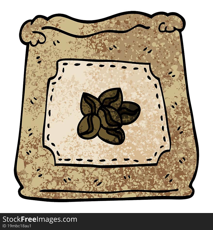 grunge textured illustration cartoon bag of coffee beans