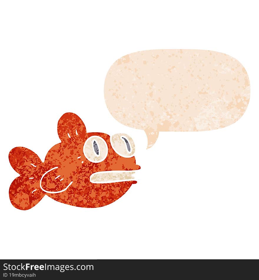 cartoon fish and speech bubble in retro textured style