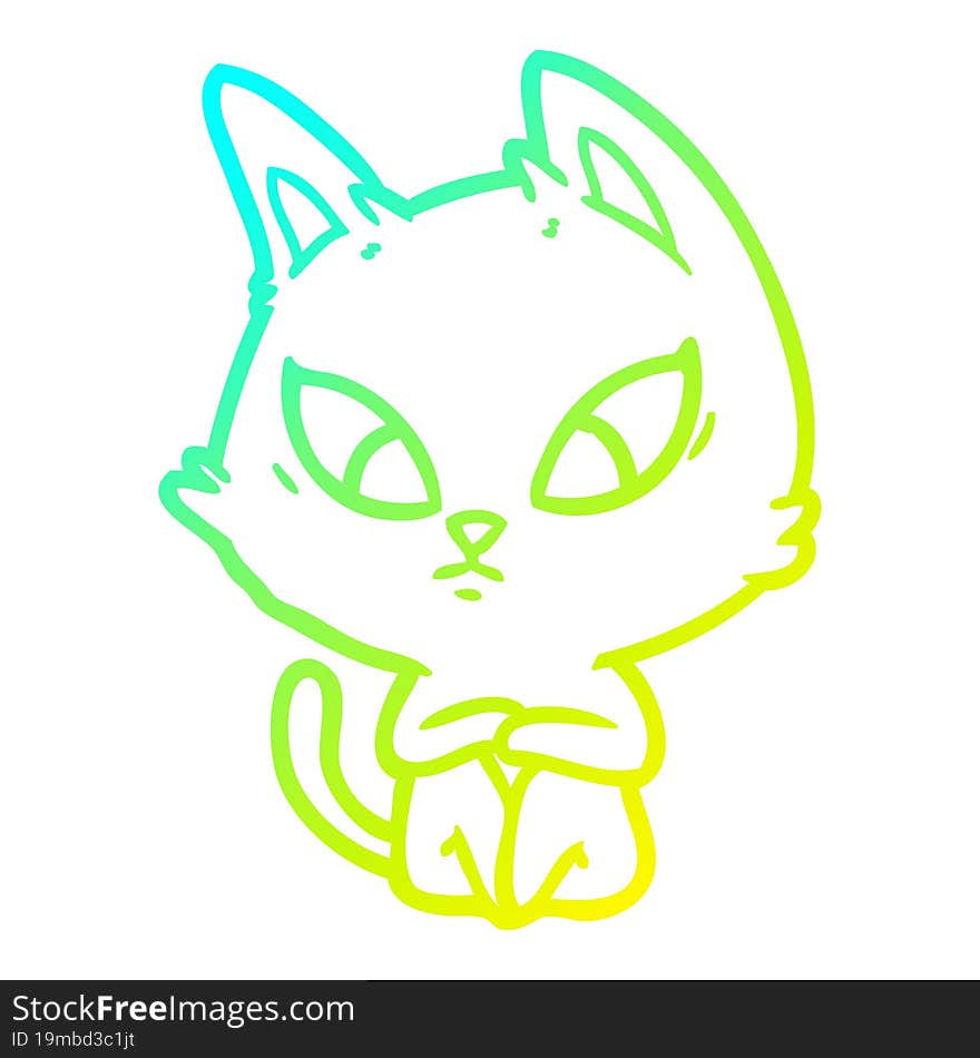 cold gradient line drawing confused cartoon cat