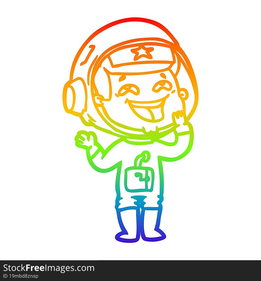 rainbow gradient line drawing of a cartoon laughing astronaut