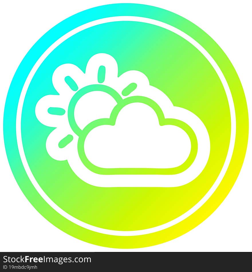 sun and cloud circular icon with cool gradient finish. sun and cloud circular icon with cool gradient finish