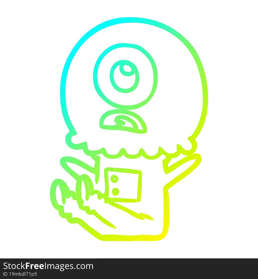 cold gradient line drawing of a cartoon cyclops alien spaceman