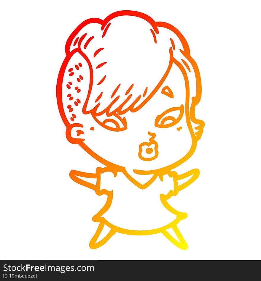 warm gradient line drawing cartoon surprised girl