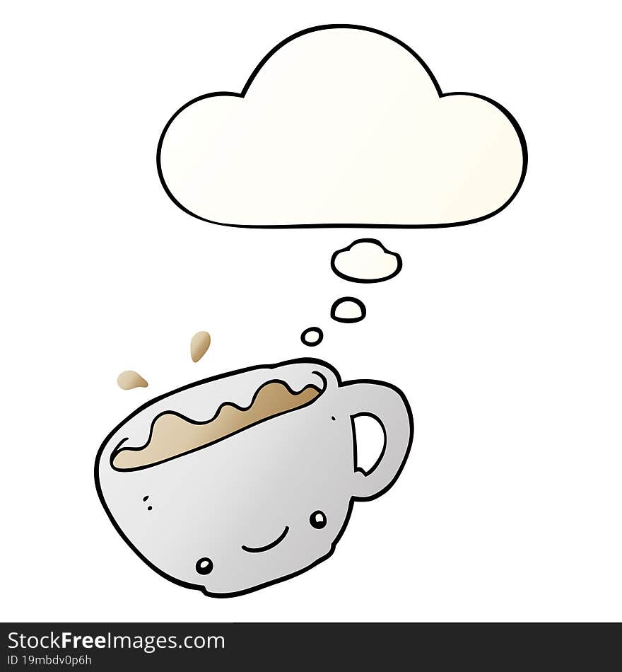 cartoon cup of coffee and thought bubble in smooth gradient style