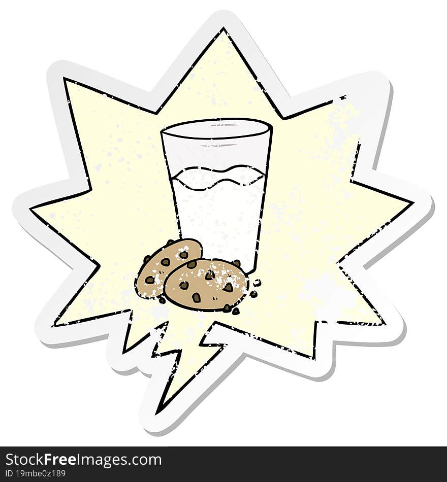 cartoon cookies and milk and speech bubble distressed sticker