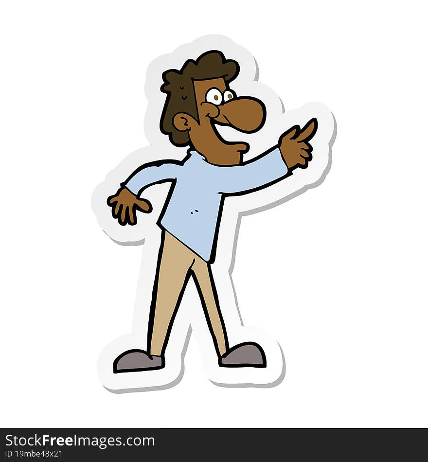 sticker of a cartoon man pointing and laughing