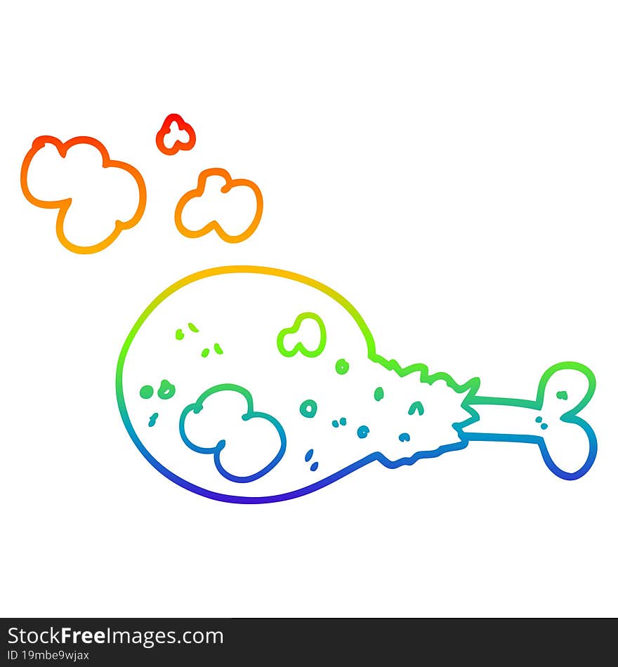 rainbow gradient line drawing of a cartoon cooked chicken leg