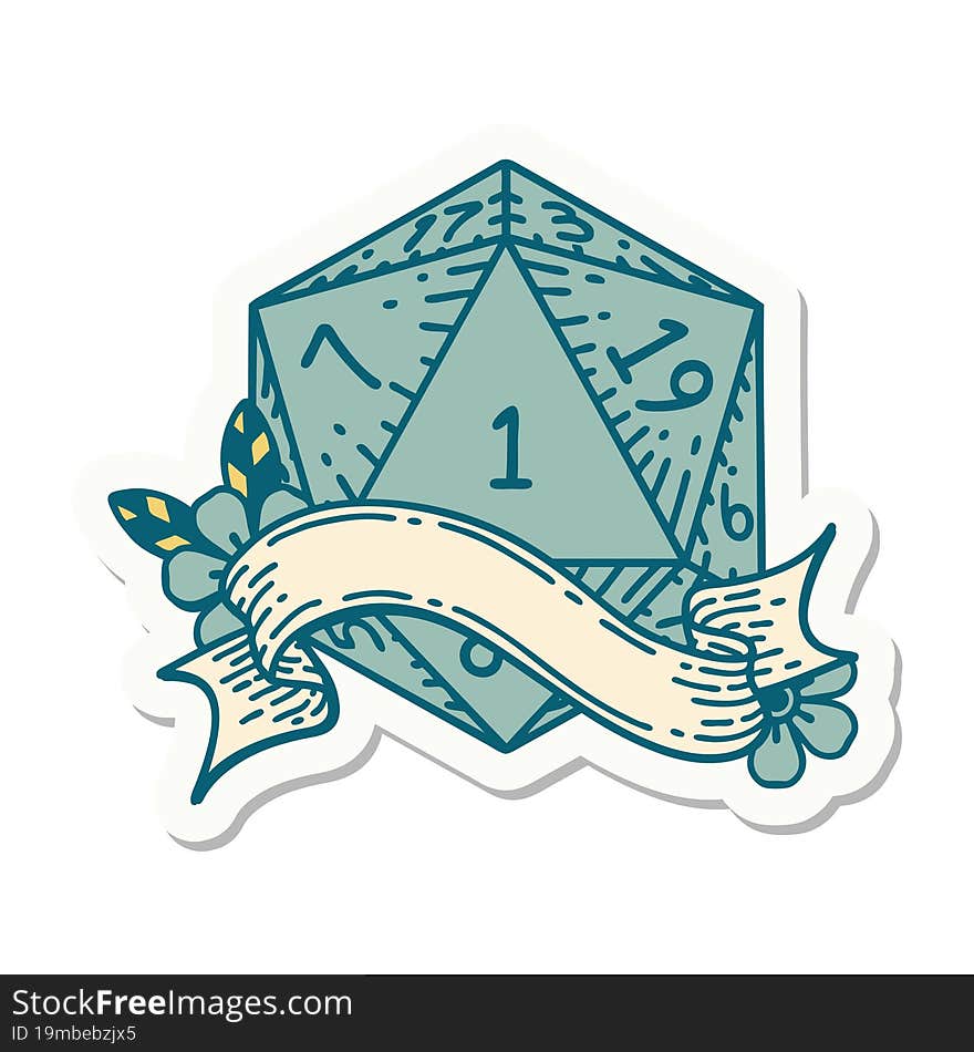 natural one d20 dice roll sticker