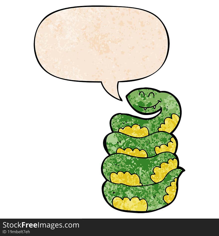 Cartoon Snake And Speech Bubble In Retro Texture Style