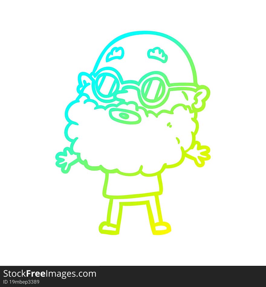 cold gradient line drawing cartoon curious man with beard and sunglasses