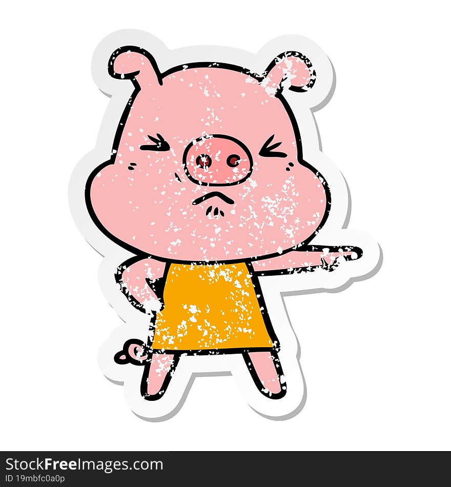 distressed sticker of a cartoon angry pig