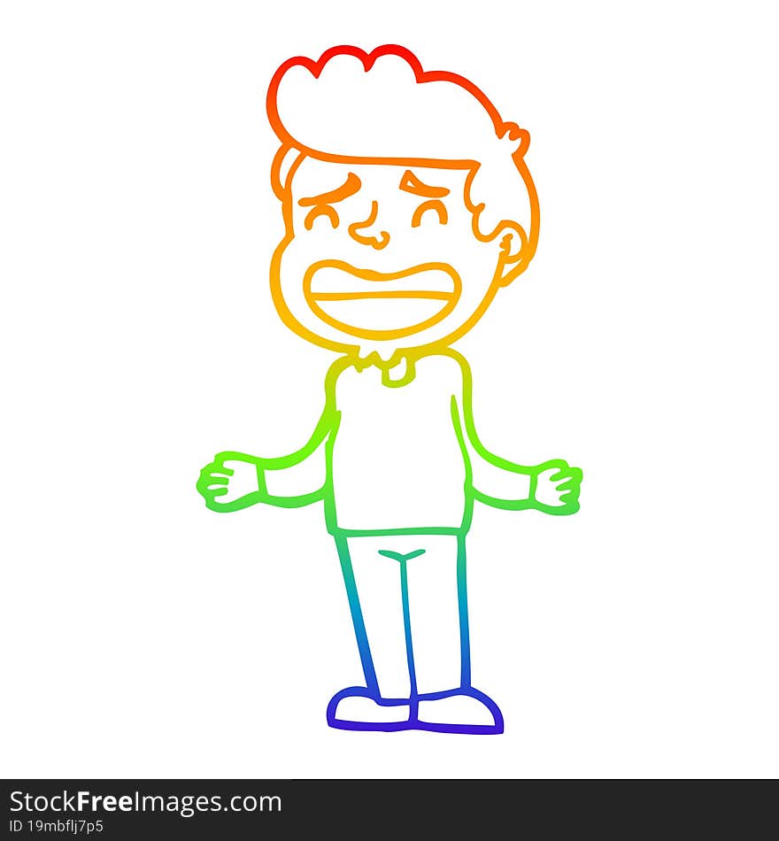 rainbow gradient line drawing cartoon boy shrugging