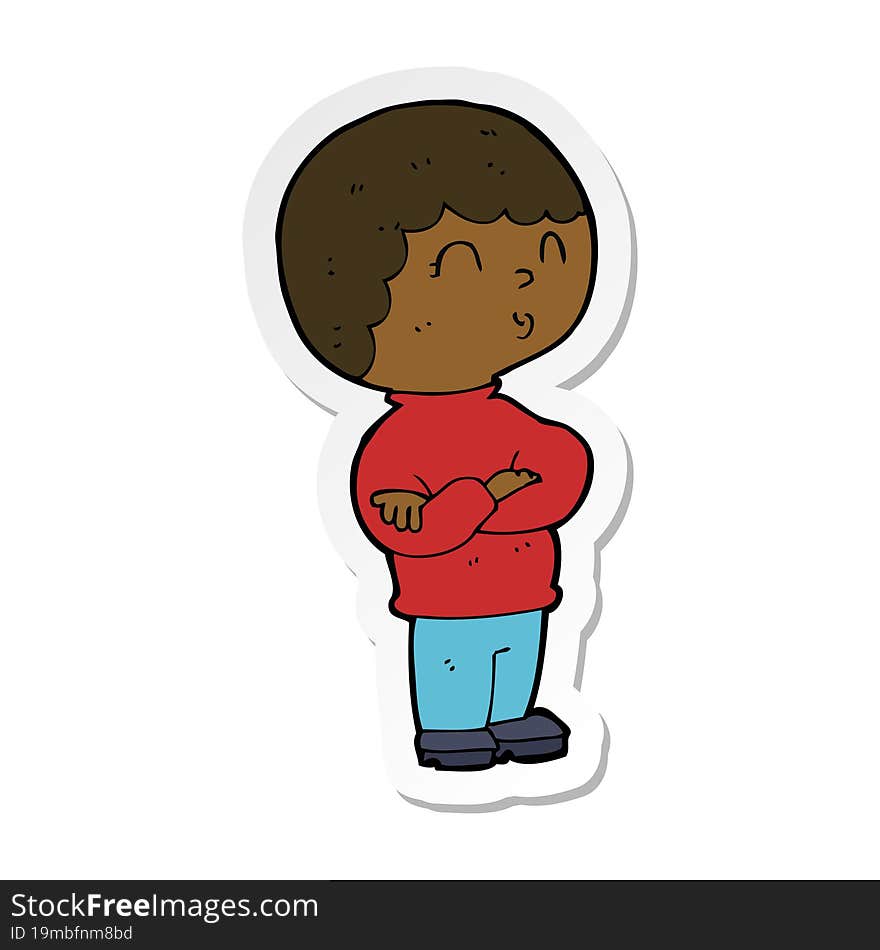 Sticker Of A Cartoon Boy With Folded Arms