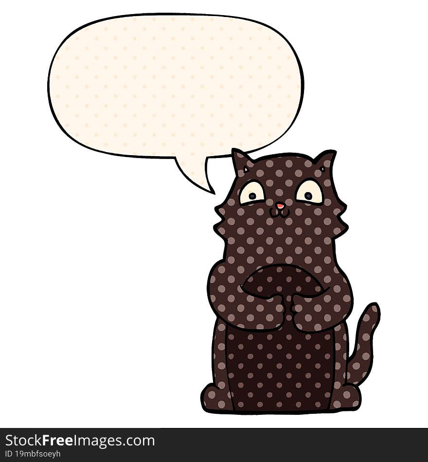 cartoon cat and speech bubble in comic book style