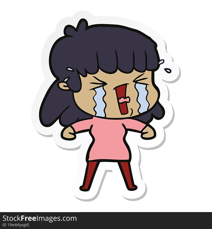 sticker of a cartoon woman in tears