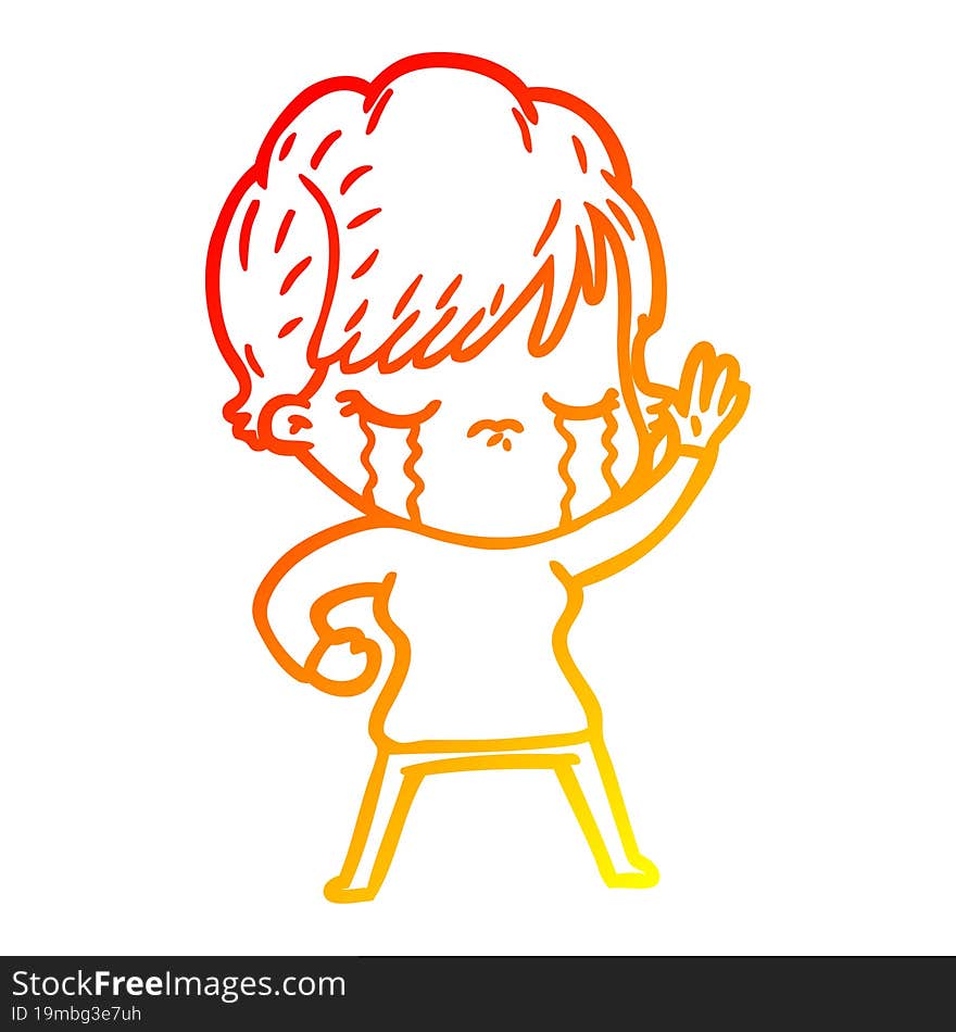 warm gradient line drawing of a cartoon woman crying