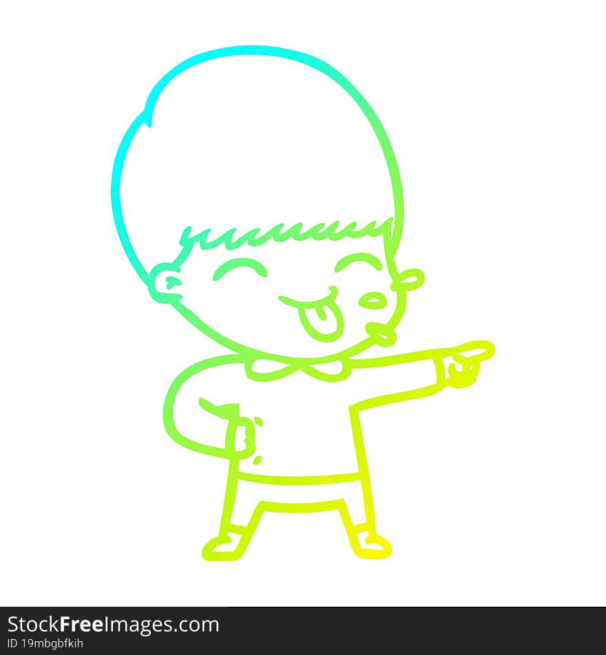 cold gradient line drawing of a cartoon boy sticking out tongue