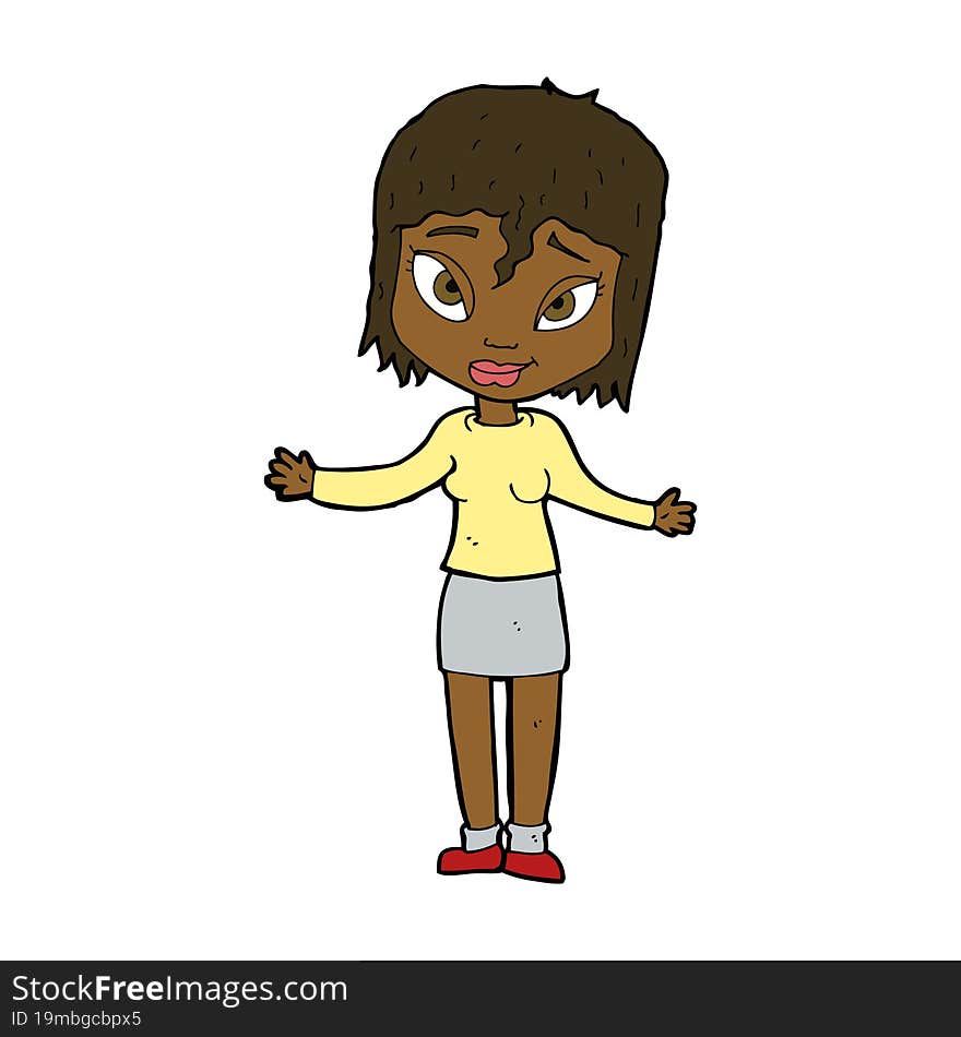 cartoon woman shrugging shoulders