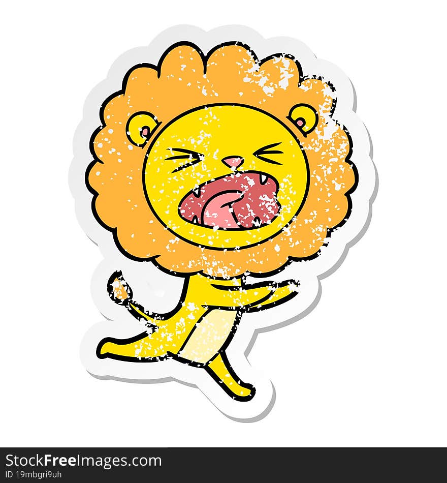 distressed sticker of a cartoon running lion