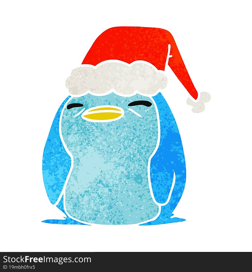 christmas retro cartoon of kawaii penguin