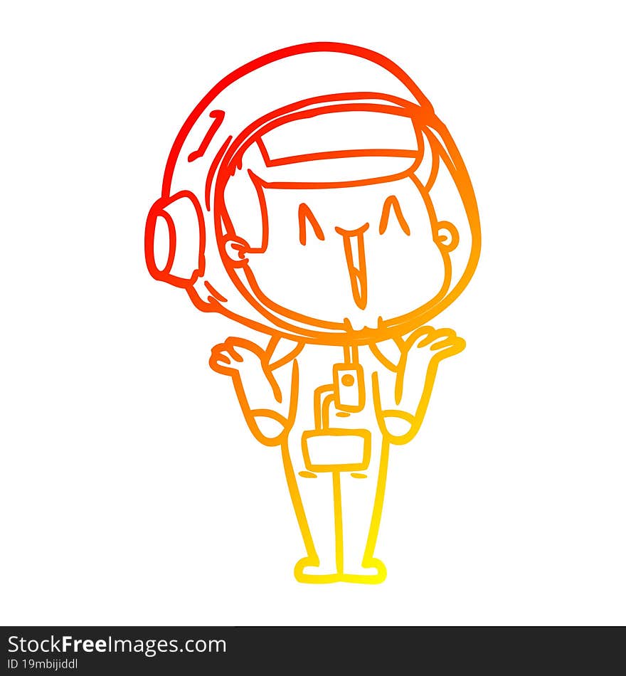 Warm Gradient Line Drawing Happy Cartoon Astronaut Shrugging Shoulders