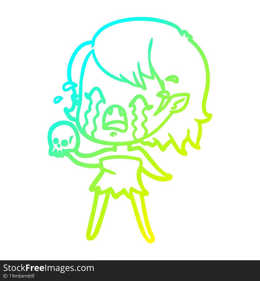 cold gradient line drawing cartoon crying vampire girl