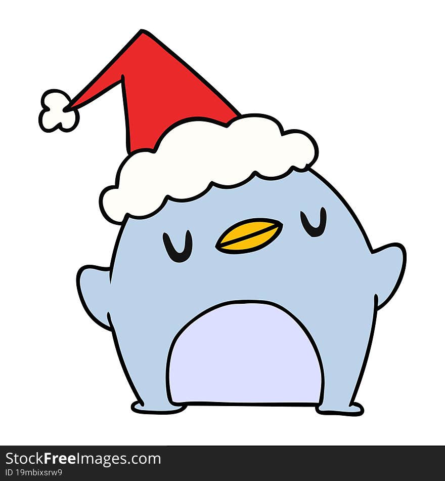 hand drawn christmas cartoon of kawaii penguin