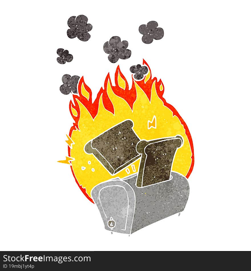 retro cartoon burning toaster