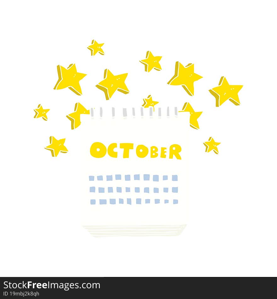 flat color illustration of a cartoon calendar showing month of october