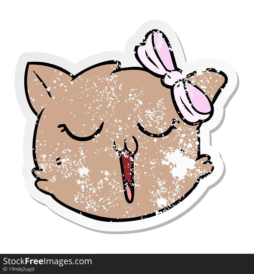 distressed sticker of a cartoon cat face