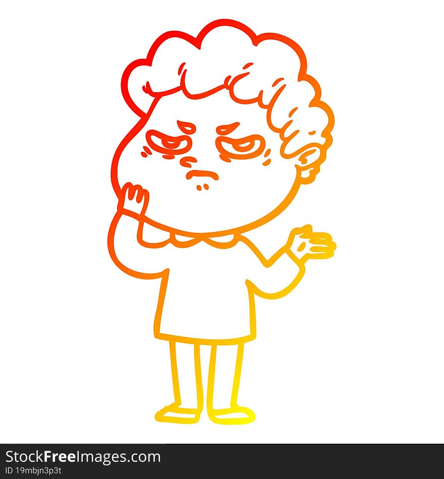 warm gradient line drawing cartoon angry man