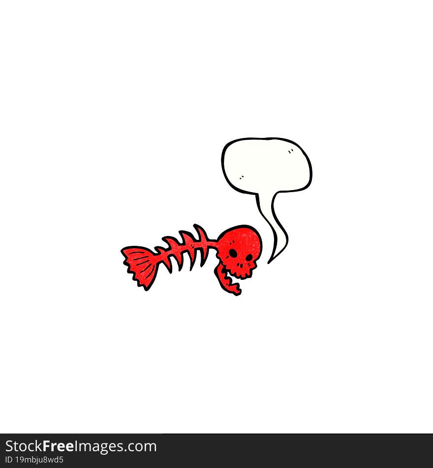 cartoon spooky fish bones symbol with speech bubble