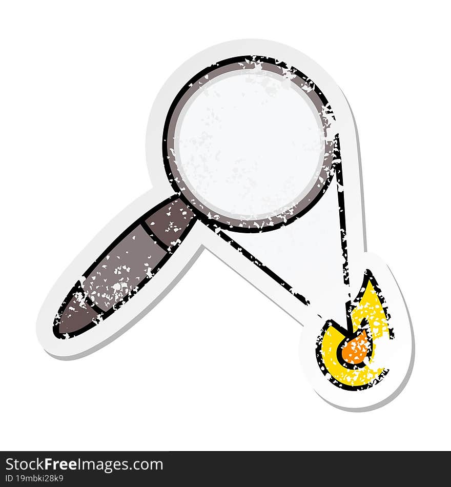 distressed sticker of a cute cartoon magnifying glass