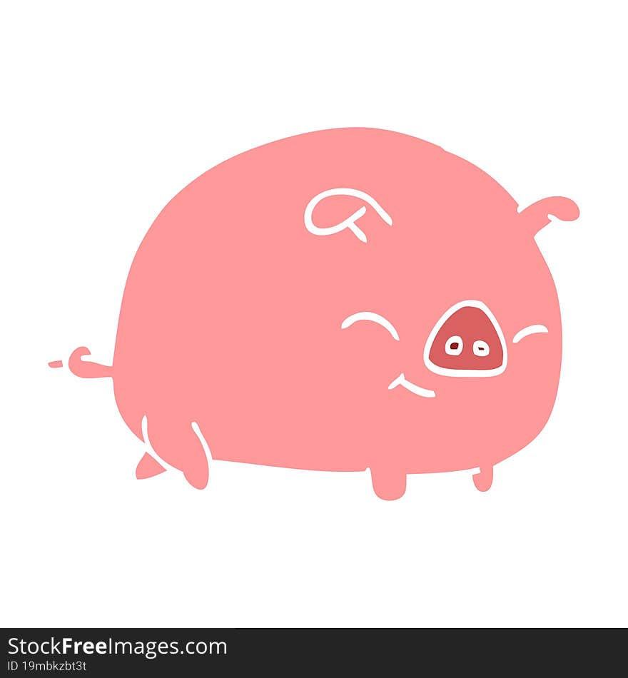 flat color illustration cartoon pig