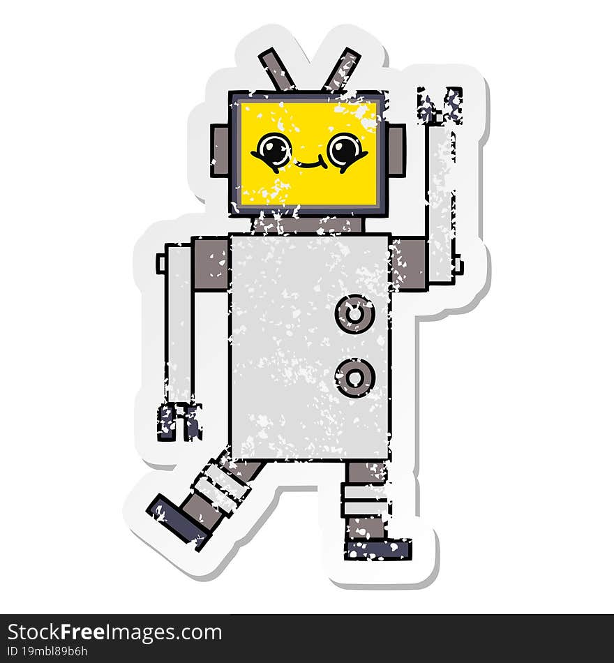 distressed sticker of a cute cartoon robot