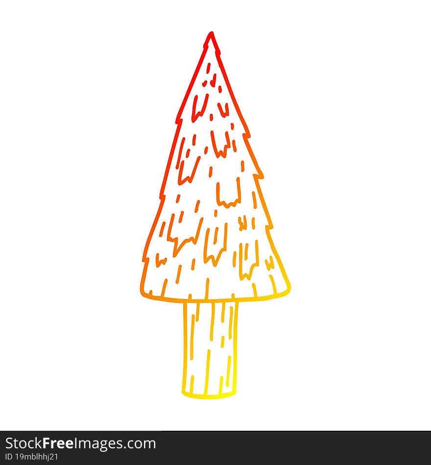 warm gradient line drawing of a cartoon christmas tree