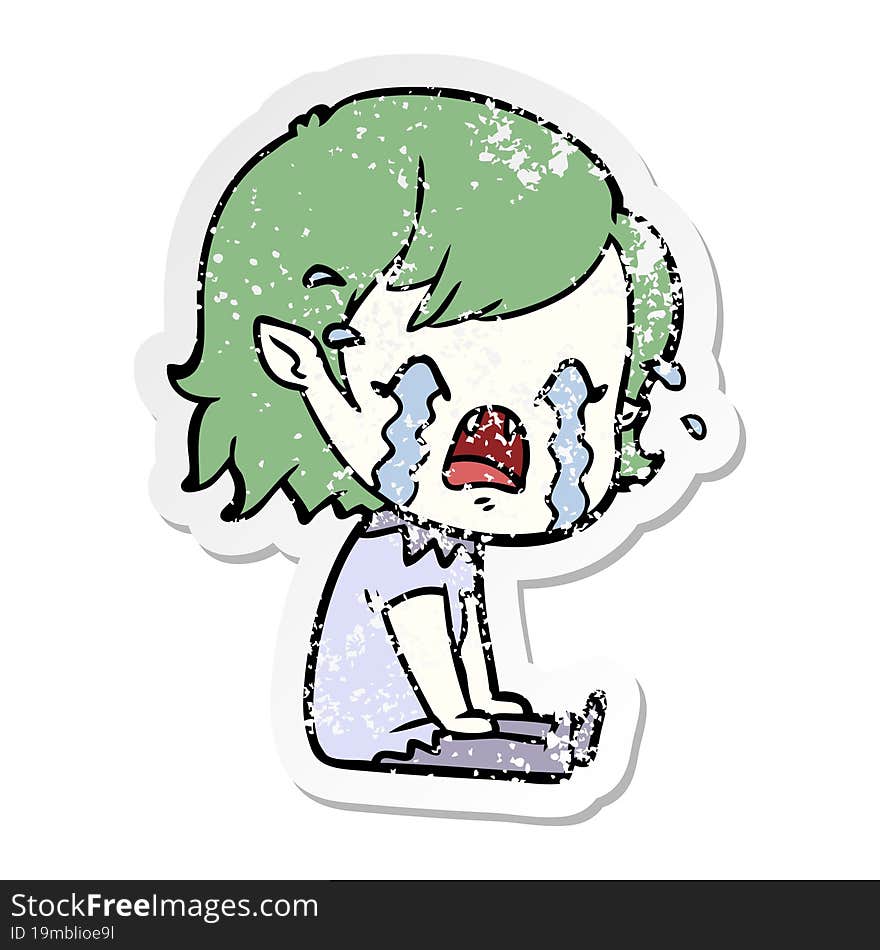 Distressed Sticker Of A Cartoon Crying Vampire Girl