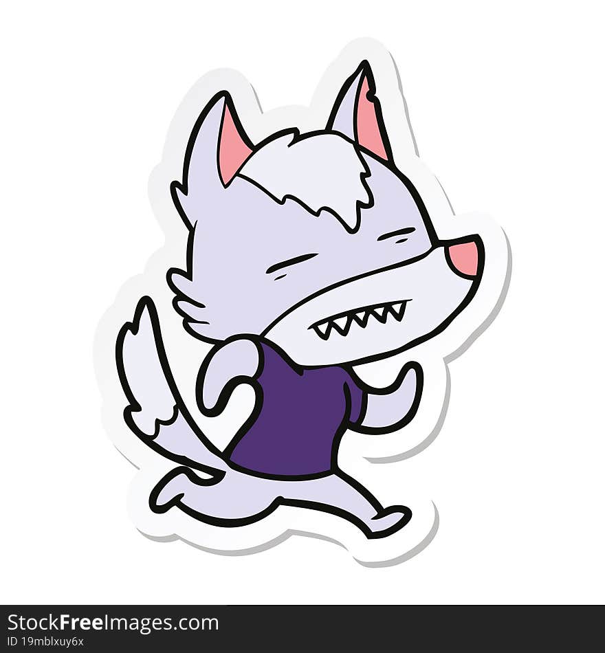 sticker of a cartoon wolf showing teeth