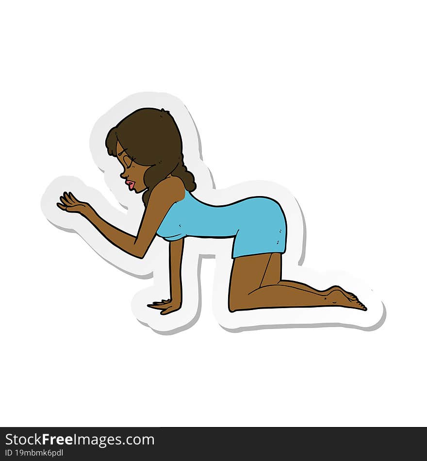 Sticker Of A Cartoon Woman On All Fours