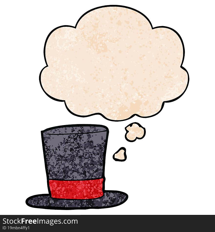 cartoon top hat and thought bubble in grunge texture pattern style