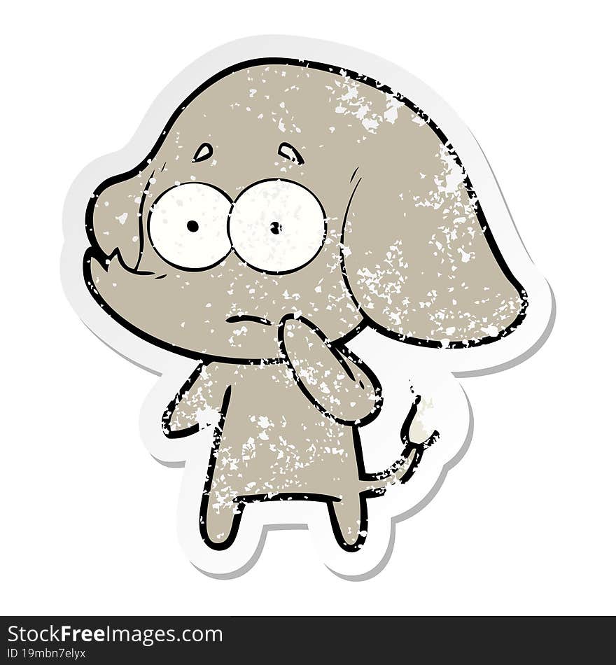 distressed sticker of a cartoon unsure elephant