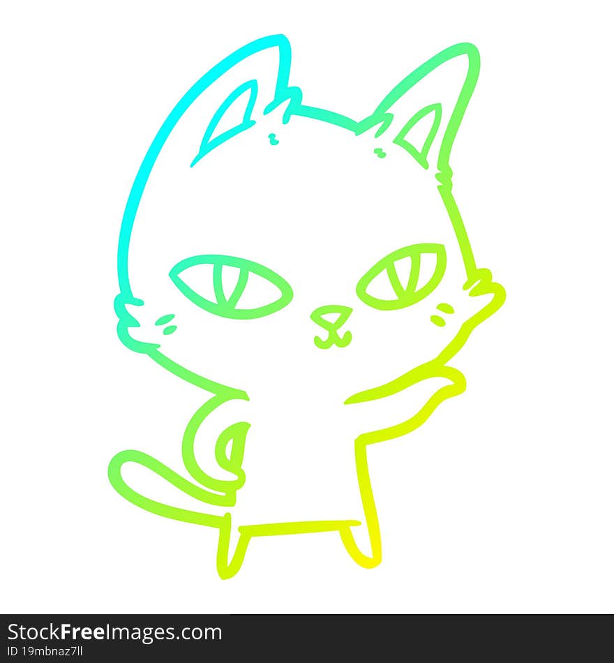 cold gradient line drawing cartoon cat staring