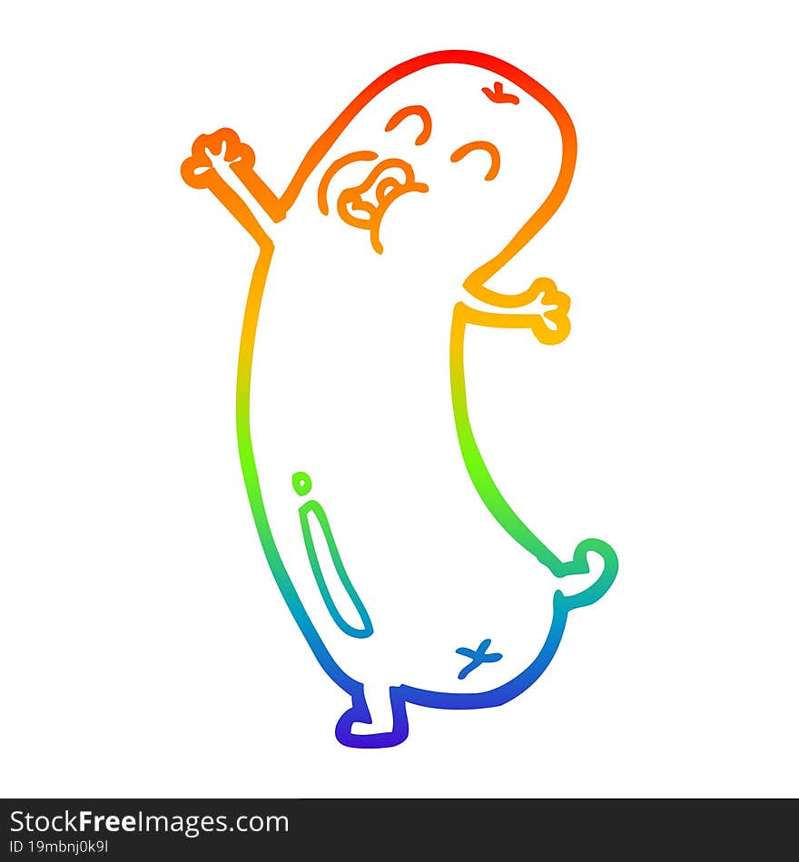 rainbow gradient line drawing cartoon dancing sausage