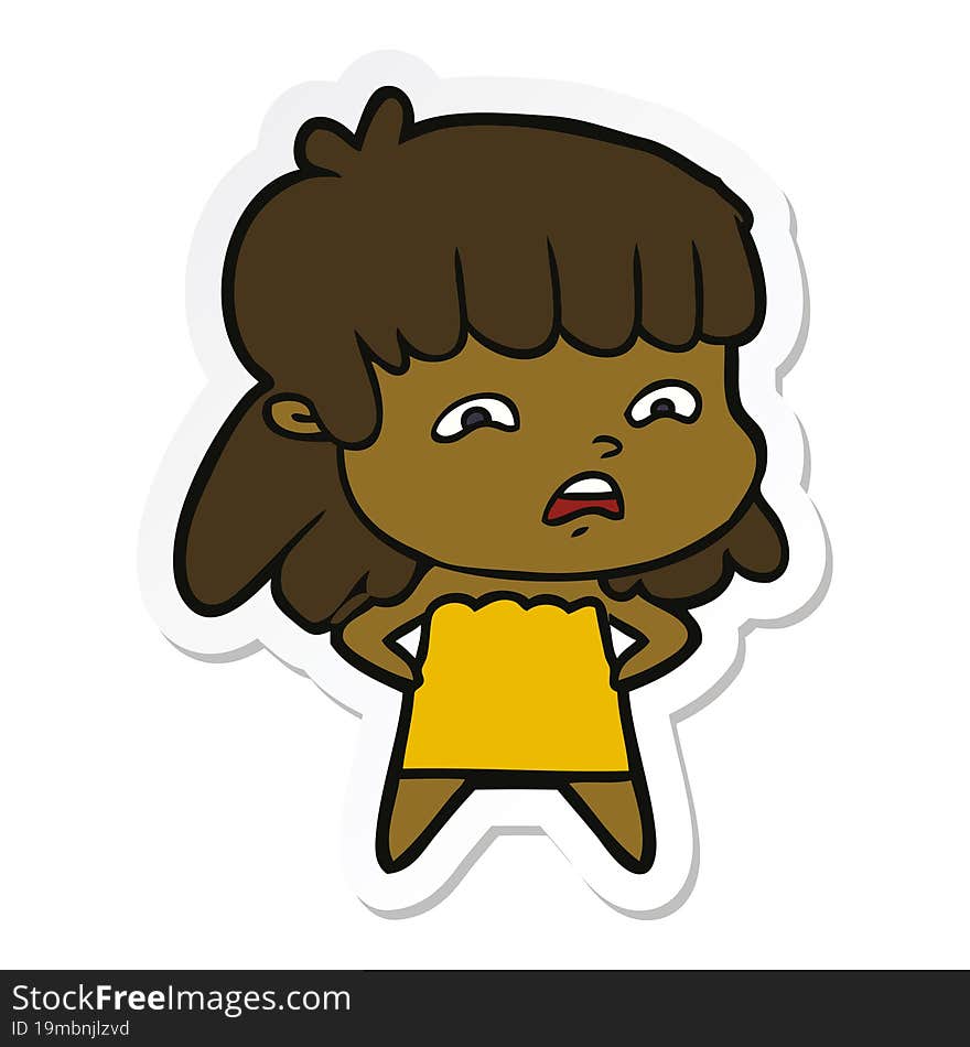 sticker of a cartoon worried woman