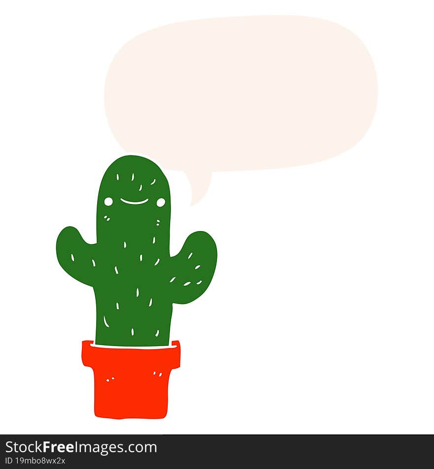 cartoon cactus and speech bubble in retro style