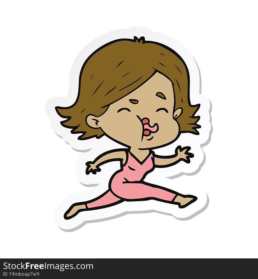 Sticker Of A Cartoon Girl Pulling Face