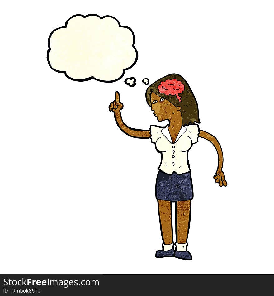 cartoon woman with clever idea with thought bubble