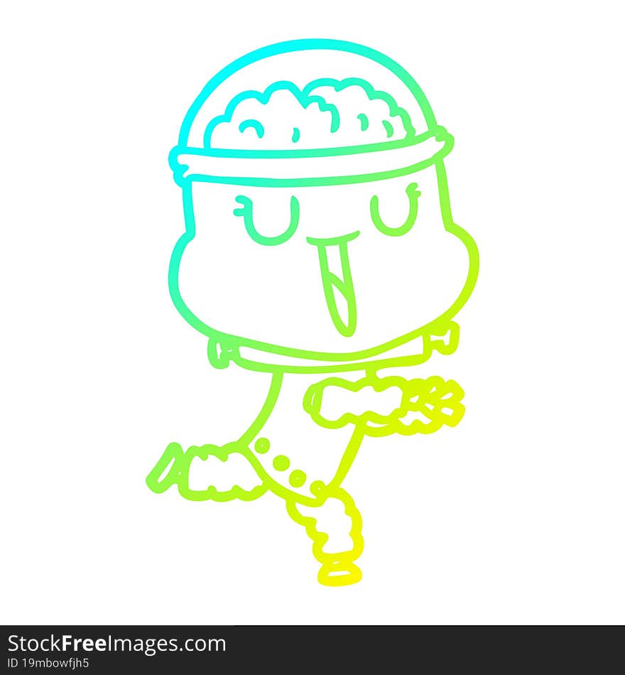 cold gradient line drawing of a happy cartoon robot running